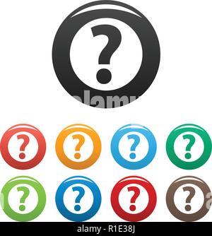 Question mark sign icons set. Vector simple set of question mark sign vector icons in different colors isolated on white Stock Vector