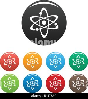 Atom icons set. Vector simple set of atom vector icons in different colors isolated on white Stock Vector