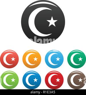 Islamic crescent moon icons set. Vector simple set of islamic crescent moon vector icons in different colors isolated on white Stock Vector