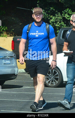 Chris Pratt looks very muscular after a 5 hour workout session with his personal trainer in Hollywood  Featuring: Chris Pratt Where: Los Angeles, California, United States When: 11 Oct 2018 Credit: WENN.com Stock Photo