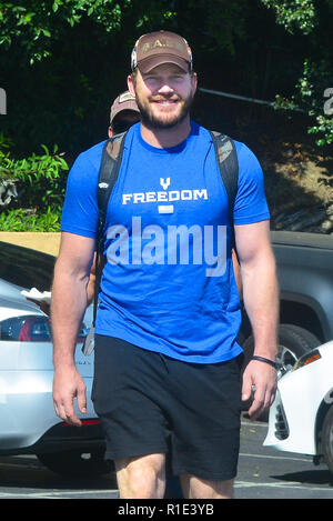 Chris Pratt looks very muscular after a 5 hour workout session with his personal trainer in Hollywood  Featuring: Chris Pratt Where: Los Angeles, California, United States When: 11 Oct 2018 Credit: WENN.com Stock Photo