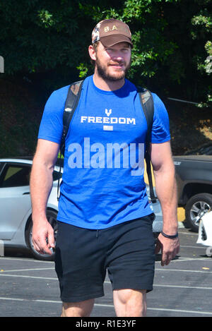 Chris Pratt looks very muscular after a 5 hour workout session with his personal trainer in Hollywood  Featuring: Chris Pratt Where: Los Angeles, California, United States When: 11 Oct 2018 Credit: WENN.com Stock Photo