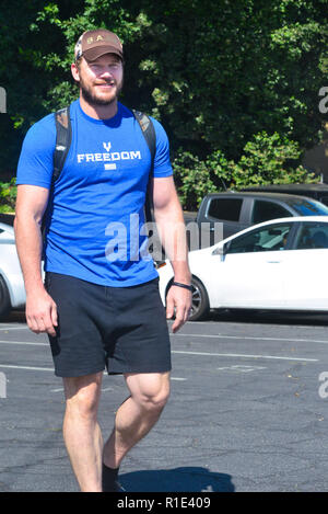 Chris Pratt looks very muscular after a 5 hour workout session with his personal trainer in Hollywood  Featuring: Chris Pratt Where: Los Angeles, California, United States When: 11 Oct 2018 Credit: WENN.com Stock Photo