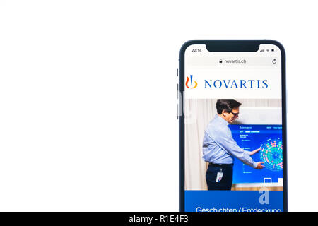 SOLOTHURN, SWITZERLAND - NOVEMBER 11, 2018: Novartis logo displayed on a modern smartphone Stock Photo
