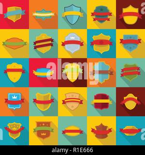 Shield badge icons set. Flat illustration of 25 shield badge vector icons for web Stock Vector