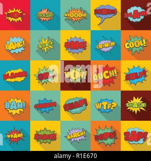 Comic sound icons set. Flat illustration of 25 comic sound vector icons for web Stock Vector