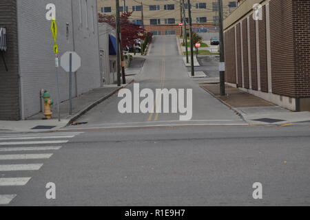 Vacant side street in Sweetwater TN leading to Sweetwater Hospital Stock Photo