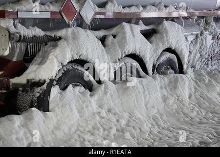 Cargo Truck In Snow Stock Photo