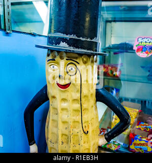 A vintage Planters Mr. Peanut scale is pictured at A&M Peanut Shop on Dauphin Street, Nov. 3, 2018, in Mobile, Alabama. Stock Photo