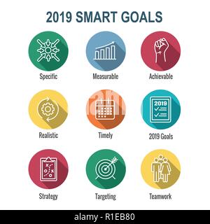 2019 SMART Goals Vector graphic w various Smart goal keywords Stock Vector