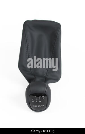 Six speed gear shift in car Stock Photo