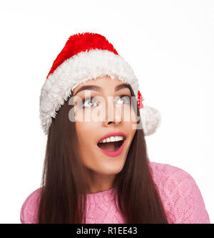 Model in christmas hat close-up picture Stock Photo