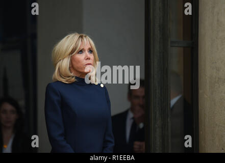 November 10, 2018 - Paris, France: The wife of French President Emmanuel Macron, Brigitte Macron, prepares to meet US first lady Melania Trump at the Elysee palace. Brigitte Macron se prepare a recevoir la first lady americaine Melania Trump au palais de l'Elysee. *** FRANCE OUT / NO SALES TO FRENCH MEDIA *** Stock Photo