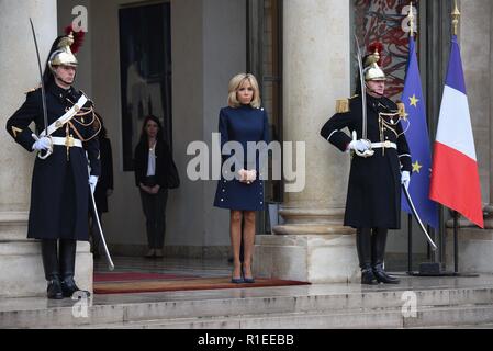 November 10, 2018 - Paris, France: The wife of French President Emmanuel Macron, Brigitte Macron, prepares to meet US first lady Melania Trump at the Elysee palace. Brigitte Macron se prepare a recevoir la first lady americaine Melania Trump au palais de l'Elysee. *** FRANCE OUT / NO SALES TO FRENCH MEDIA *** Stock Photo