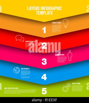 Vector Infographic layers template with five levels for material structure Stock Vector