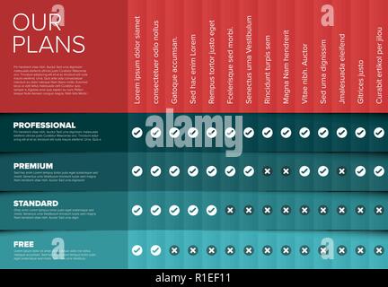 Product / service price comparison cards with descriptions and features list Stock Vector