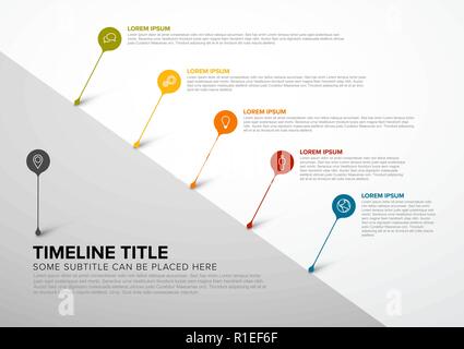 Colorful vector infographic diagonal timeline report template with bubbles - light version Stock Vector