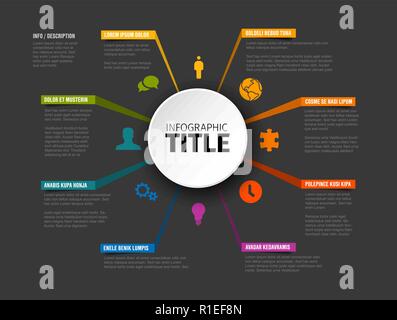 Vector multipurpose Infographic template with eight elements - dark version Stock Vector