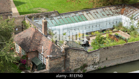 View looking down into a walled garden by the river in Cambridge, England, UK Stock Photo