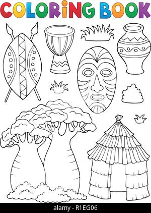 Coloring book African thematics set 1 - eps10 vector illustration. Stock Vector