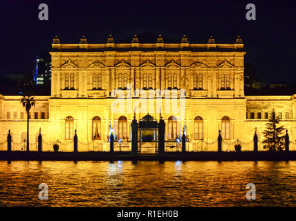 Istanbul, TURKEY, September 19 - 2018. Dolmabahce palace seen from the water at night. Stock Photo