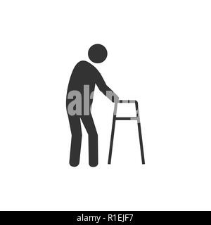 Old man, walker icon. Vector illustration flat Stock Vector