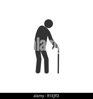 Old man, walker icon. Vector illustration flat Stock Vector