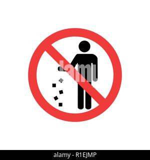 Garbage symbol. Do not litter sign. Trash icon. No sign. Flat vector illustration. Red circle. Logo on white Stock Vector