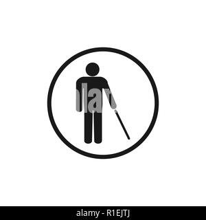 Standing old man silhouette with a walking stick, restroom sign. Black on white background. Flat design. Stock Vector