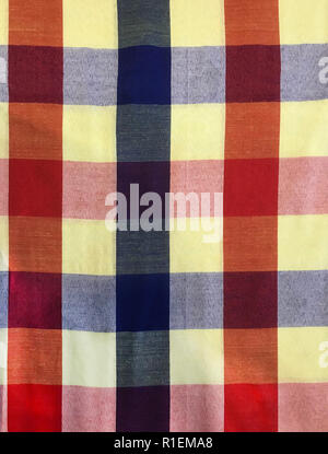colorful traditional Thai cultural handmade fabric: loincloth (Commer band, Kamar band), checker plaid or bathing cloth. Backdrop, background, pattern Stock Photo