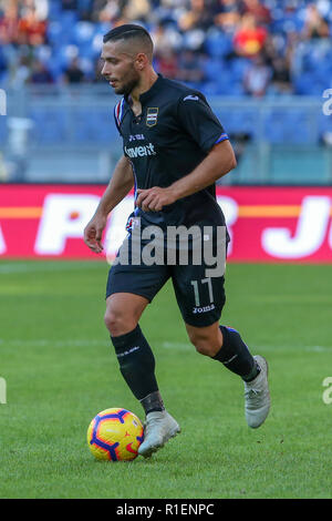 Rome, Italy. 11th Nov, 2018. 11th November 2018, Stadio Olimpico, Rome, Italy; Serie A Football, Roma versus Sampdoria; Gianluca Caprari of Sampdoria controls the ball Credit: Giampiero Sposito/Pacific Press/Alamy Live News Stock Photo