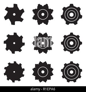 Set of sprocket wheel icons. Silhouette vector Stock Vector