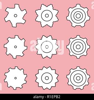 Set of sprocket wheel icons. Thin line vector Stock Vector
