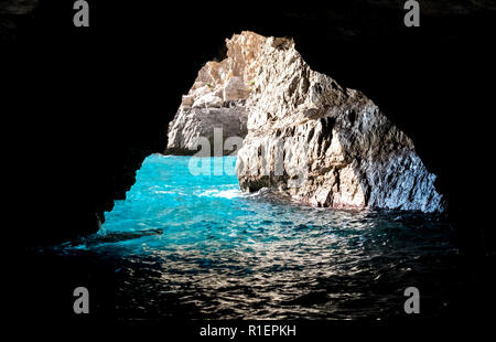 The Green Grotto (also known as The Emerald Grotto), Grotta Verde, on the coast of the island of Capri in the Bay of Naples, Italy. Stock Photo