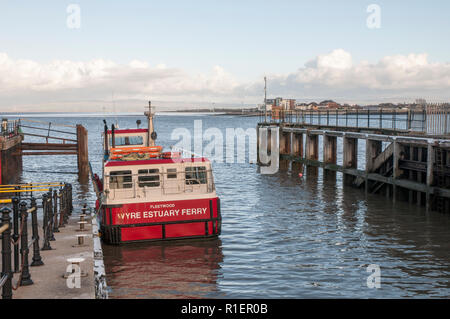 Wyre Estuary Ferry tied up at slipway waiting to cross the river Wyre from Fleetwood to Knott End on Sea Lancashire England UK Stock Photo