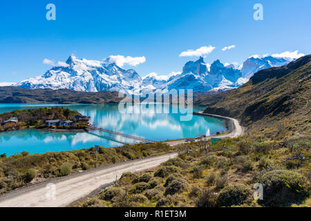 Mountains and lake in Torres del Paine National Park in Chile Stock Photo