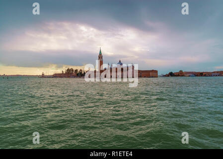 VENICE, ITALY- OCTOBER 30, 2018: Church of San Giorgio Maggiore. Set on an island, an art-filled, bright white church by Palladio giving Venice views  Stock Photo