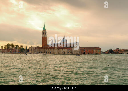 VENICE, ITALY- OCTOBER 30, 2018: Church of San Giorgio Maggiore. Set on an island, an art-filled, bright white church by Palladio giving Venice views  Stock Photo