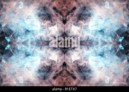 Abstract thick colored smoke blue and pinl colour on a black background with a monster face. The concept of a light laser show at a musical concert an Stock Photo