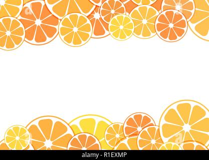Vector illustration of sliced halves of citrus fruits oranges and tangerines. Template Design background.  For business projects banner, brochure, layout, flyer. Stock Vector