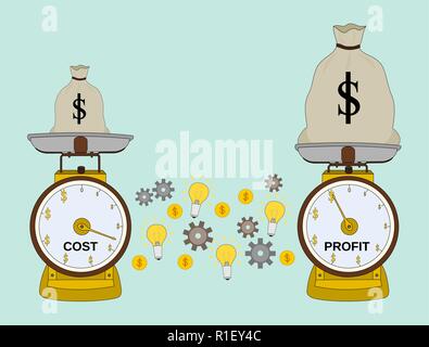 Business scale success profit money with cost and idea , target concept Stock Vector