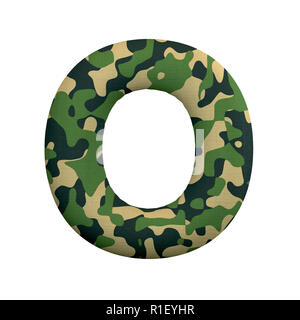 Army letter O - Capital 3d Camo font isolated on white background. This alphabet is perfect for creative illustrations related but not limited to Army Stock Photo