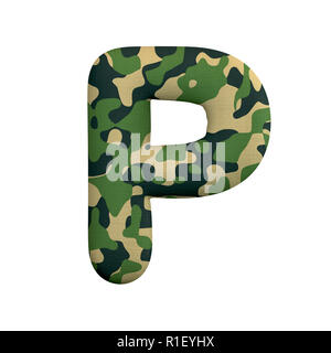 Army letter P - Capital 3d Camo font isolated on white background. This alphabet is perfect for creative illustrations related but not limited to Army Stock Photo