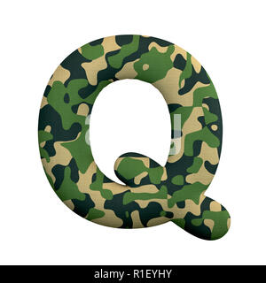 Army letter Q - large 3d Camo font isolated on white background. This alphabet is perfect for creative illustrations related but not limited to Army,  Stock Photo