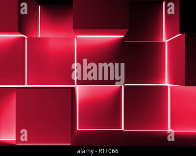 Abstract digital graphic background with red glowing cubes installation. 3d illustration Stock Photo