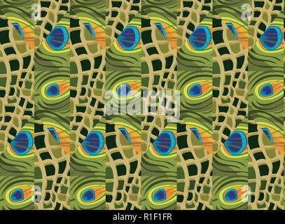 Abstract seamless background of peacock feathers made from snake skin Stock Vector