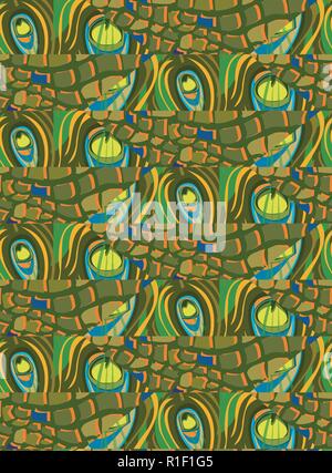 Abstract seamless background of peacock feathers made from snake skin Stock Vector