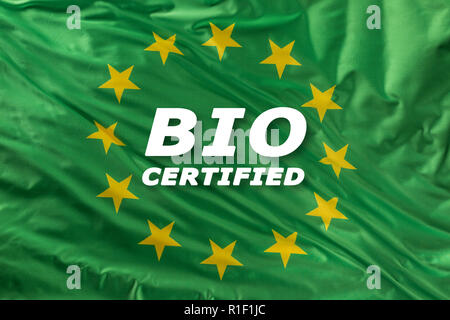 Green european union flag as a mark of organic bio food or ecology. Stock Photo