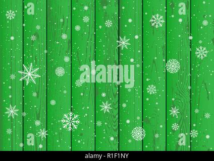 snowfall and green wood background Stock Vector