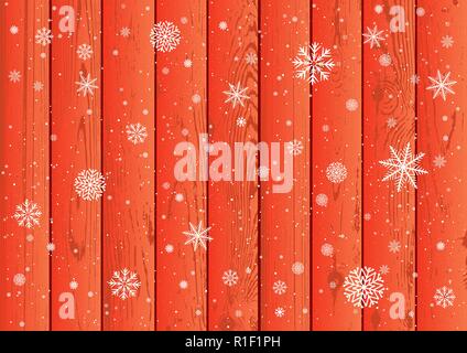 snowfall and red wood background Stock Vector